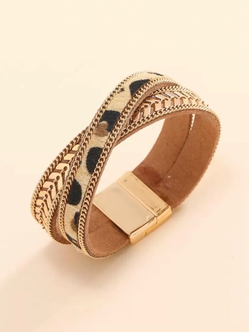 Gold-Tone Leopard Wrap Bracelet with Magnetic Clasp